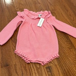 Pink baby ruffle sweater romper. Brand new. Perfect for spring with tights!